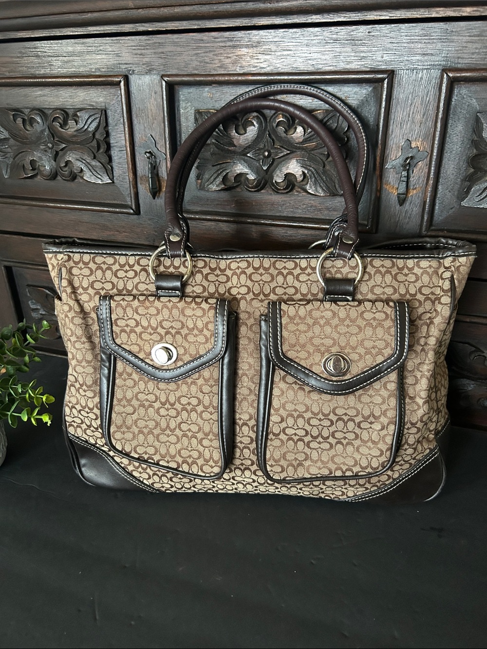 Beautiful Brown  Tote Bag with Dual Front Pockets